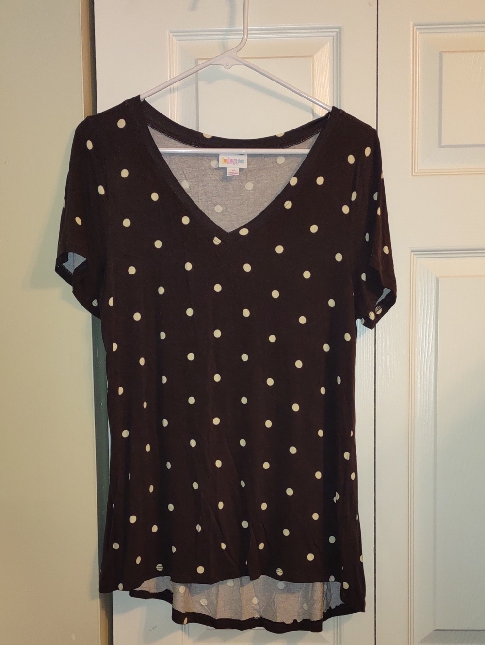 LuLaRoe Black V-Neck Polka Dot Short Sleeve Top